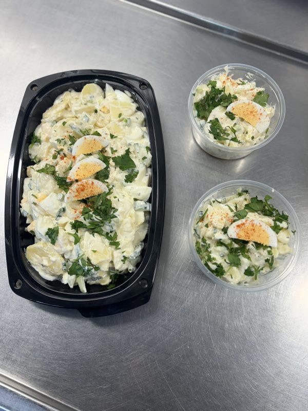 Kartoffelsalade deluxe met spekreepjes